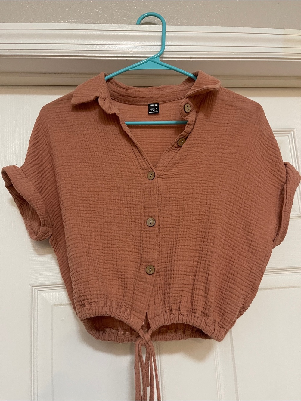 SHEIN Rust Cropped Button-Down Shirt